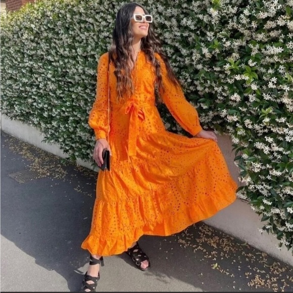 NWT Zara embroidered openwork neon orange dress bloggers fave. - Picture 4 of 14